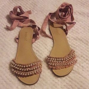 Pink Pearl Ankle Wrap Sandals Sz 9.5